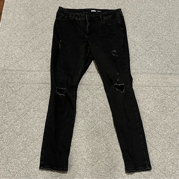 Old Navy Denim - Old Navy Jeans Womens 12 Long Black Pop Icon Skinny Denim Distressed Mid Rise